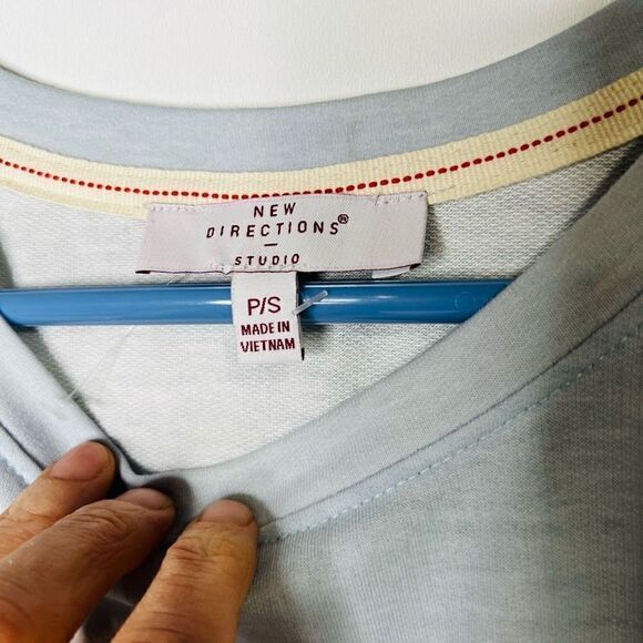 New Directions Womens T Shirt Midi Dress Short Sleeve Stripes Blue White Petite - Picture 2 of 9